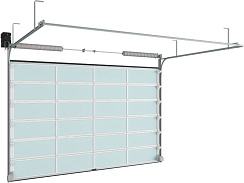 Промышленные секционные ворота панорамные серии isd02 из алюминиевых панорамных панелей с торсионным механизмом (2800х4200)